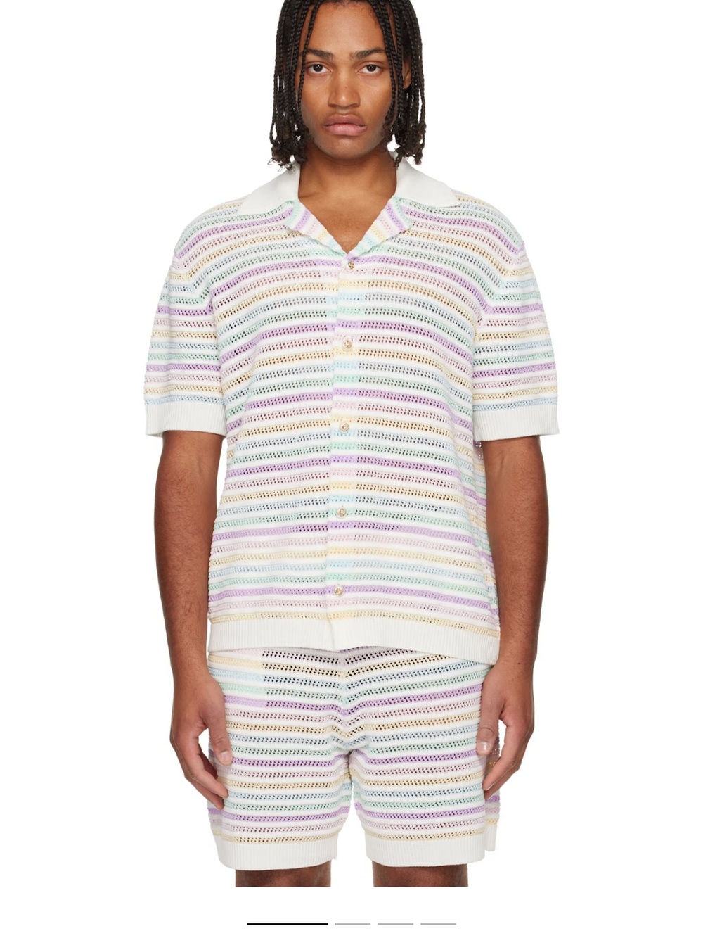 Men's Pastel Stripe Knit Polo Shirt - Multicolor
